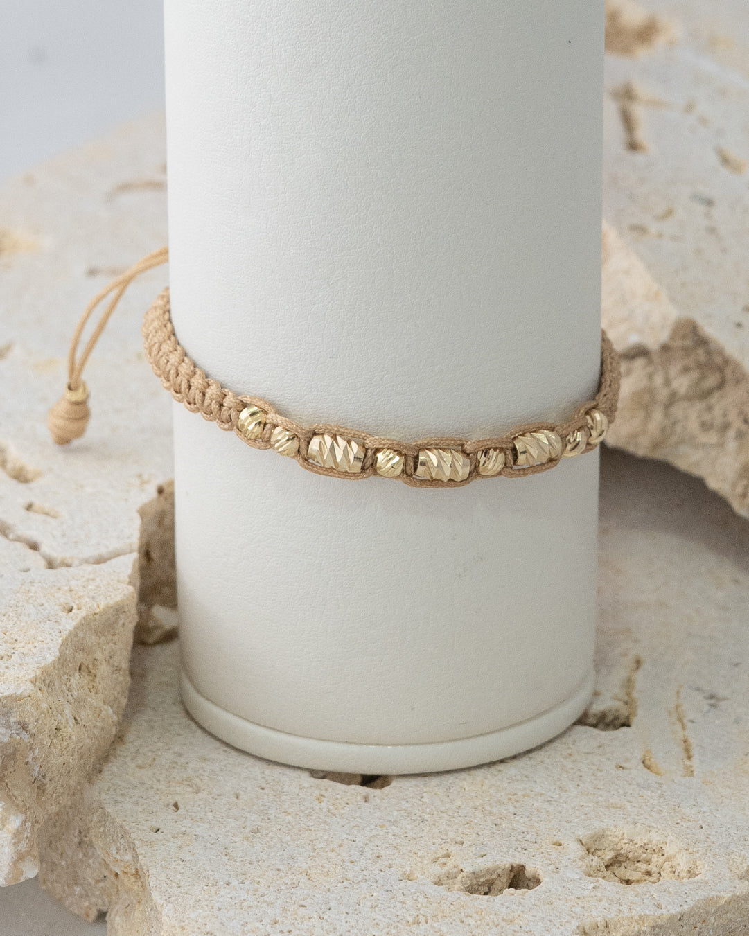 Manilla en balin diamantado italy 4mm, Barril 6mm, tejido macramé